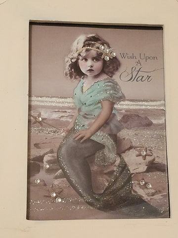 Vintage Style Young Mermaid Print * SWAROVSKI CRYSTAL ACCENTS!