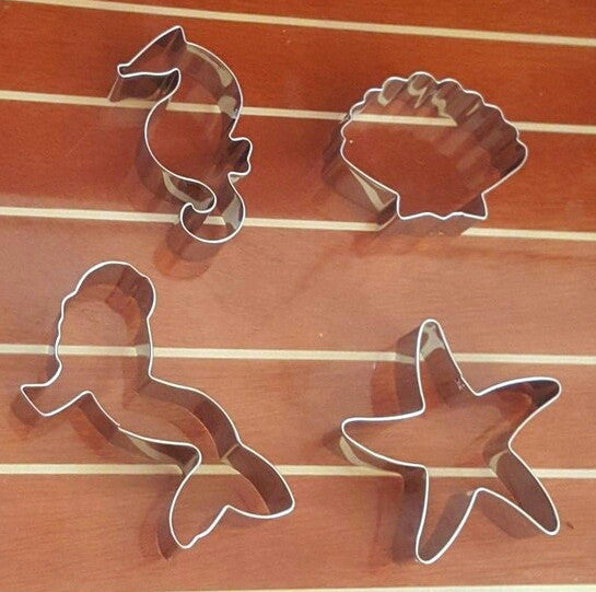 Set of 4 Cookie Cutters Mermaid, Starfish, Seahorse,Shell