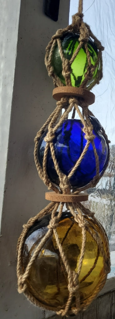 Glass Floats Set of 3 Attached With Rope