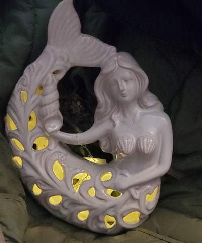 POTTERY MERMAID * LIGHTED * 10" TALL X 8" WIDE