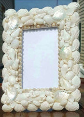 GORGEOUS White Cockle SHELL Picture Frame!