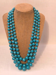 TRIFARI  BEAUTIFUL VINTAGE COASTAL BLUE "TRIFARI" 3 STRAND BIB NECKLACE!