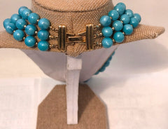 TRIFARI  BEAUTIFUL VINTAGE COASTAL BLUE "TRIFARI" 3 STRAND BIB NECKLACE!