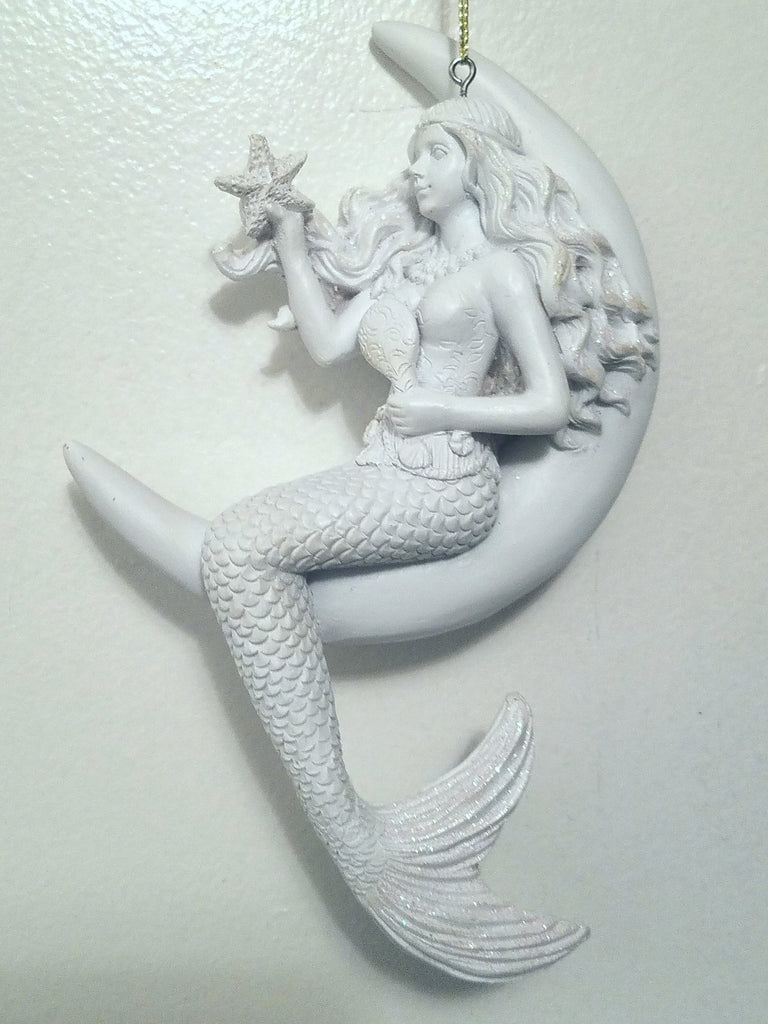 MERMAID ON THE MOON ORNAMENT *   6 1\2" LONG without cord