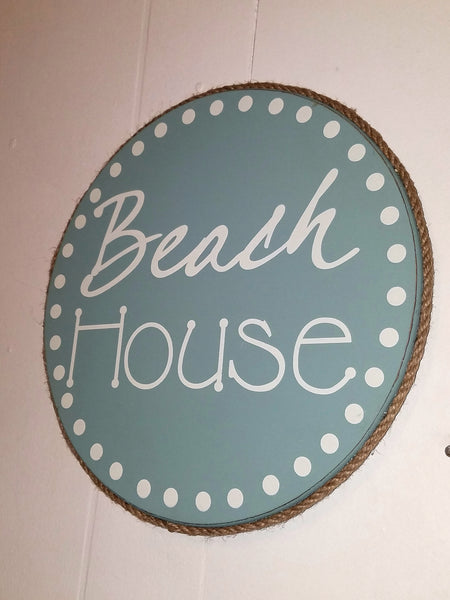 BEACH HOUSE * ROUND WOOD SIGN * 1ft Diameter! – COASTAL ELEGANCE
