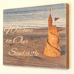 "Welcome to Our (My) Sandcastle" Accented with SWAROVSKI Crystal - Wood Sign or Print