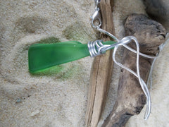 GREEN SEA GLASS PENDANT with SWAROVSKI CRYSTAL & Sterling Chain ONE OF A KIND