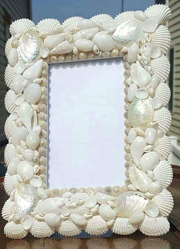 GORGEOUS White Cockle SHELL Picture Frame!