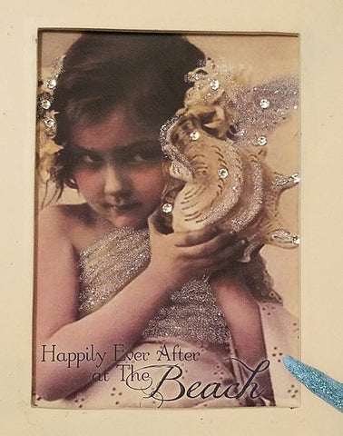 Vintage Style Young Mermaid Print * SWAROVSKI CRYSTAL ACCENTS - Happily Ever After at the Beach