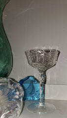 FANCY VINTAGE CHAMPAGNE COUPE WITH 1/4 LB SEA GLASS!