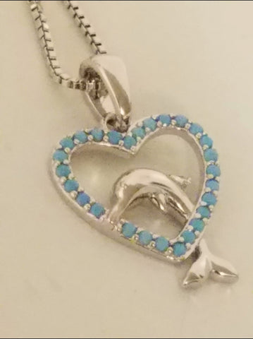 STERLING DOLPHIN IN HEART PENDANT W/ CHAIN!