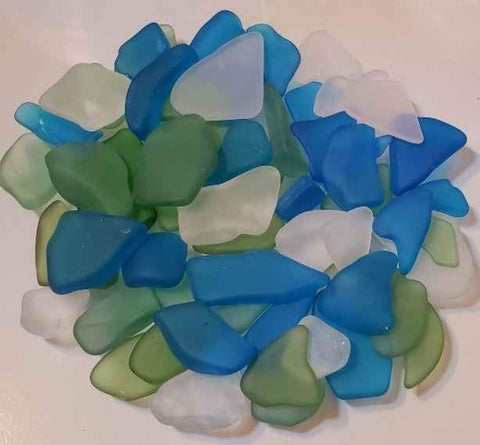 WHOLESALE * 1/2 POUND of Beautiful, Blue, Green & White in Various Shapes and Sizes of *Sea Glass!