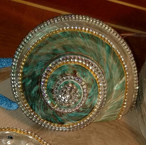 GREEN GLAMOUR SHELL with SHIMMERING RHINESTONES and Brilliant SWAROVSKI CRYSTALS